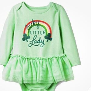 St Patrick’s Day Lucky Little Lady Bodysuit + Rainbow & Shamrock Bow 0-3 Months